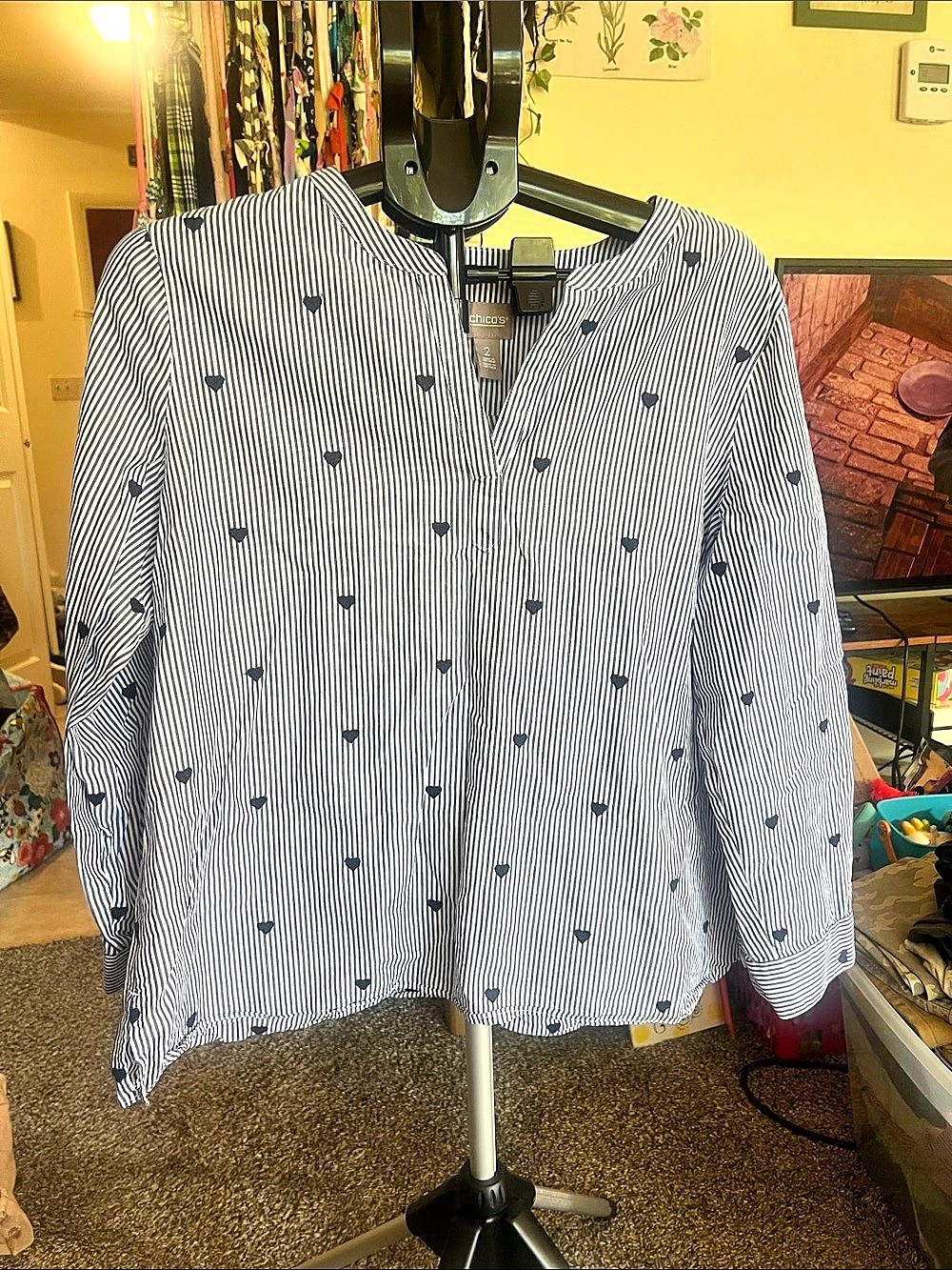 Chico's Striped Blouse in Blue & White Size 2